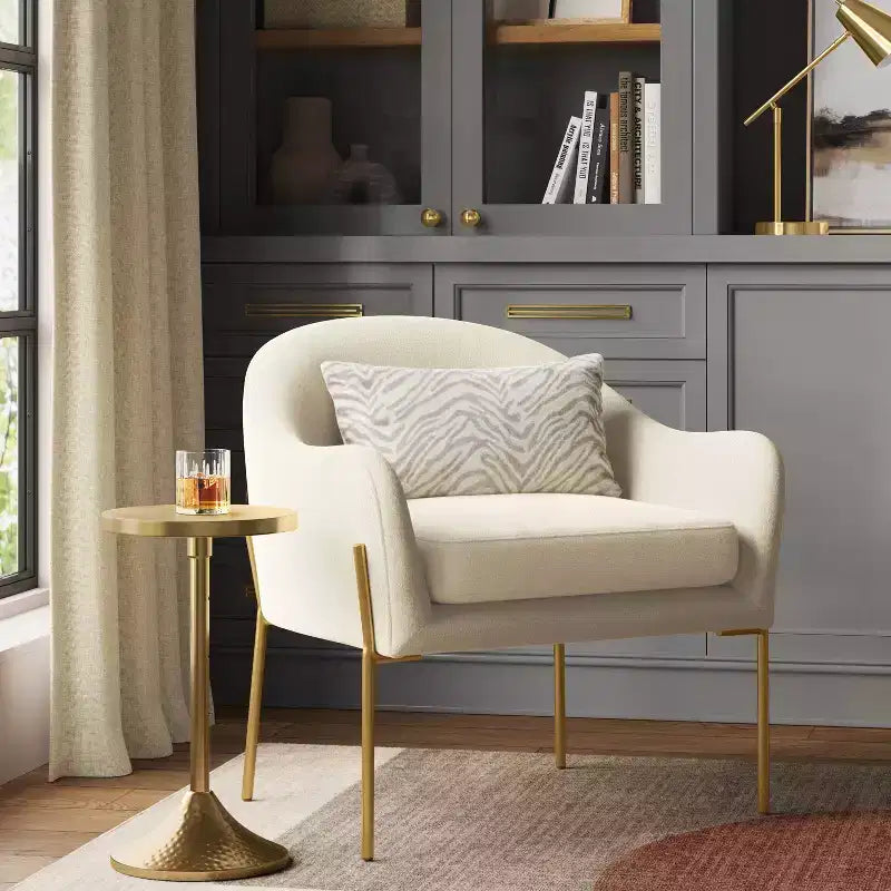 Gladden Barrel Accent Chair Cream Boucle/Brass - Threshold™: Gold-Tone Metal Legs, Curved Back, Upholstered Armchair