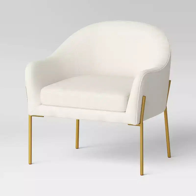 Fauteuil crapaud crème bouclette/laiton - Pieds en métal doré, dossier incurvé, fauteuil rembourré