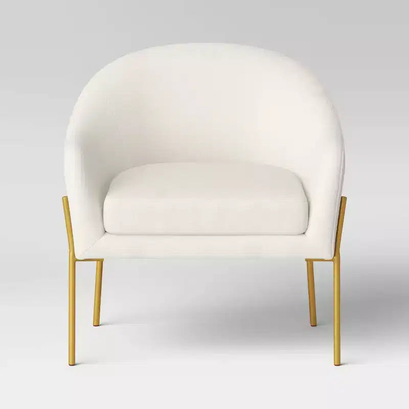 Fauteuil crapaud crème bouclette/laiton - Pieds en métal doré, dossier incurvé, fauteuil rembourré