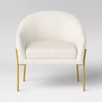 Fauteuil crapaud crème bouclette/laiton - Pieds en métal doré, dossier incurvé, fauteuil rembourré
