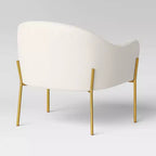 Fauteuil crapaud crème bouclette/laiton - Pieds en métal doré, dossier incurvé, fauteuil rembourré