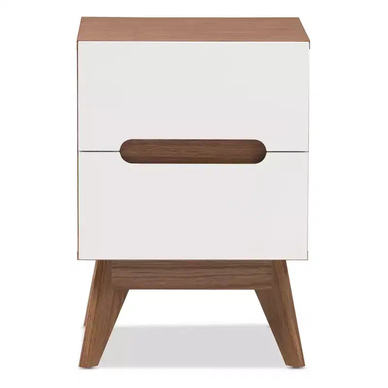 Table de chevet de rangement Calypso Mid-Century en bois à 3 tiroirs – Marron – Baxton Studio