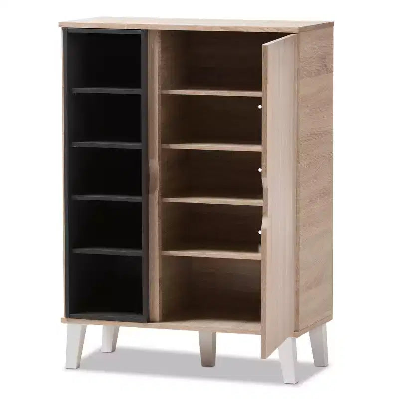 Meuble à chaussures en bois 1 porte Adelina Mid-Century Modern Baxton Studio - Marron : Organiseur de chaussures autoportant pour entrée, peut contenir 15 paires