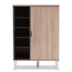 Meuble à chaussures en bois 1 porte Adelina Mid-Century Modern Baxton Studio - Marron : Organiseur de chaussures autoportant pour entrée, peut contenir 15 paires