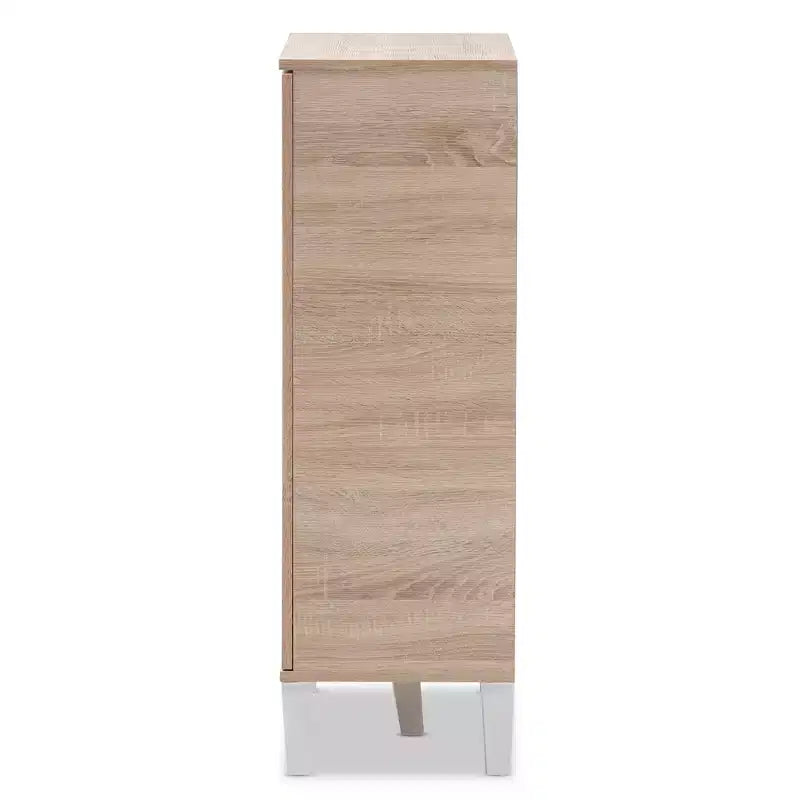 Meuble à chaussures en bois 1 porte Adelina Mid-Century Modern Baxton Studio - Marron : Organiseur de chaussures autoportant pour entrée, peut contenir 15 paires