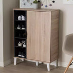 Meuble à chaussures en bois 1 porte Adelina Mid-Century Modern Baxton Studio - Marron : Organiseur de chaussures autoportant pour entrée, peut contenir 15 paires