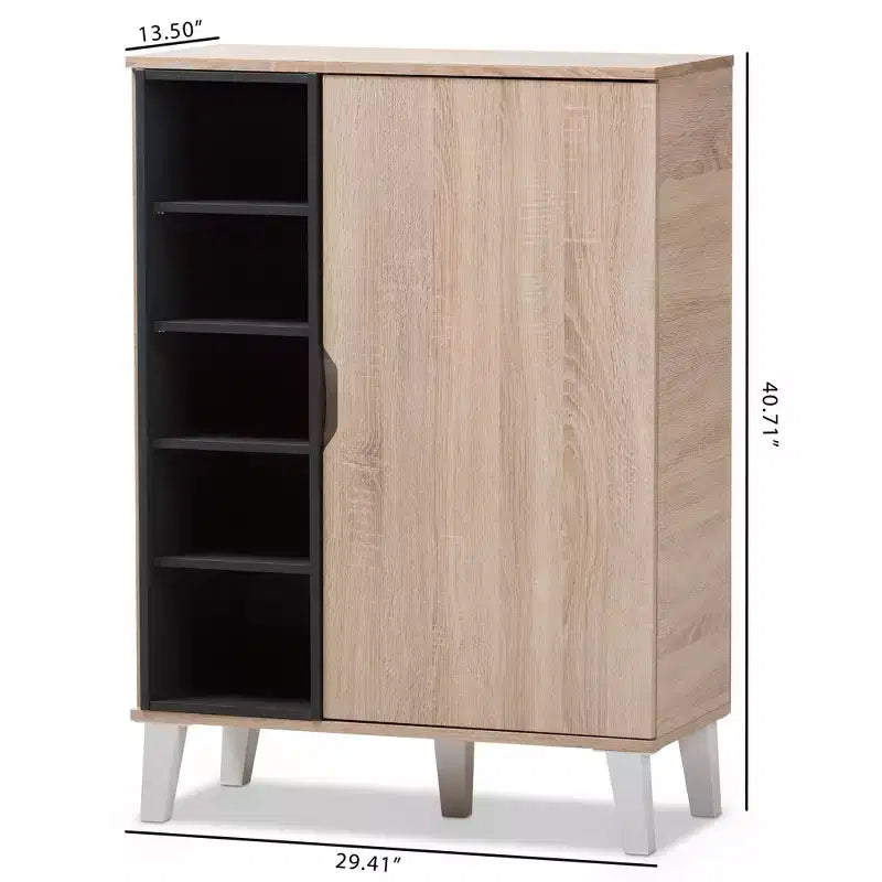 Meuble à chaussures en bois 1 porte Adelina Mid-Century Modern Baxton Studio - Marron : Organiseur de chaussures autoportant pour entrée, peut contenir 15 paires