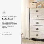 Commode Signature Design by Ashley Willowton Crème : Commode en bois à 5 tiroirs pour chambre à coucher, conforme aux normes ASTM