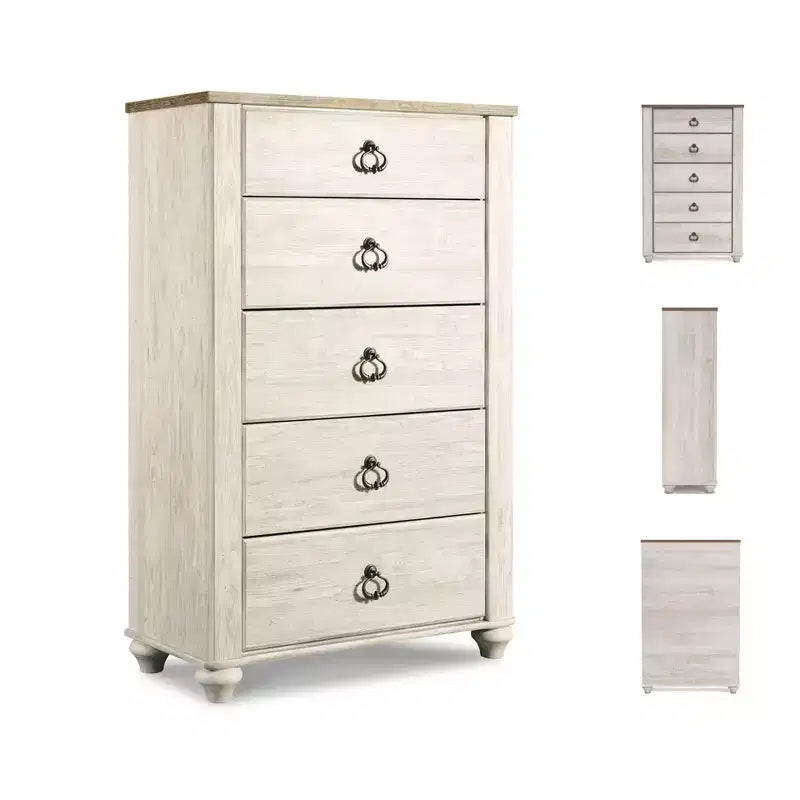 Commode Signature Design by Ashley Willowton Crème : Commode en bois à 5 tiroirs pour chambre à coucher, conforme aux normes ASTM