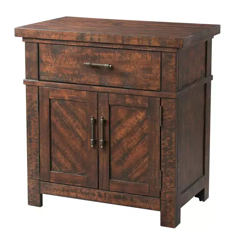Table de chevet Dex Noyer brun - Picket House Furnishings : 1 tiroir, rangement avec placard, quincaillerie métallique