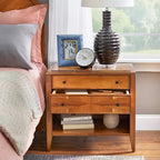 Lifestorey Monty Table de Chevet 2 Tiroirs Noyer du Milieu du Siècle : Table de Chevet Moderne avec Rangement, Placage Bois d'Acacia, Glissières Métalliques