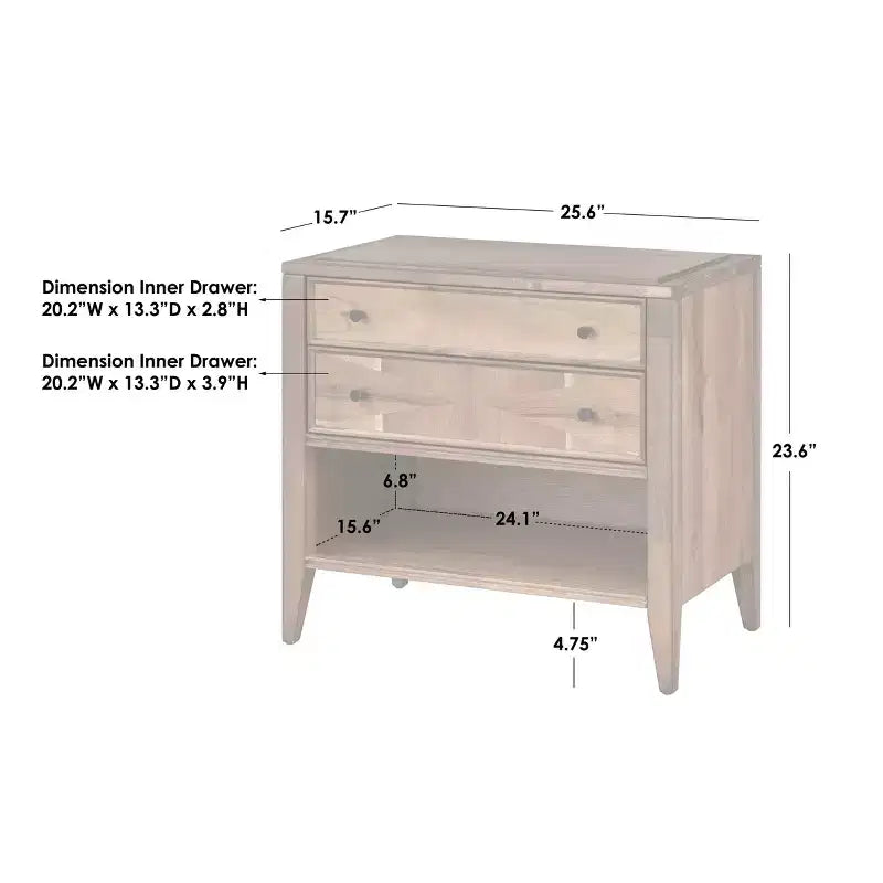 Lifestorey Monty Table de Chevet 2 Tiroirs Noyer du Milieu du Siècle : Table de Chevet Moderne avec Rangement, Placage Bois d'Acacia, Glissières Métalliques