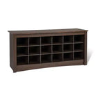 Banc de rangement à casiers à chaussures brun espresso - Prepac : Organiseur d'entrée, 18 compartiments