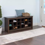 Banc de rangement à casiers à chaussures brun espresso - Prepac : Organiseur d'entrée, 18 compartiments