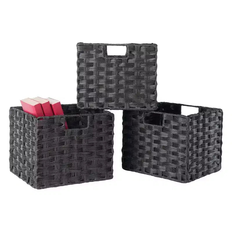 Banc de rangement 4 pièces avec paniers Espresso/Chocolat - Organisateur d'entrée en bois, Ottoman de chambre à coucher