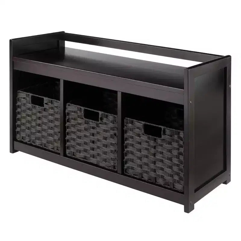 Banc de rangement 4 pièces avec paniers Espresso/Chocolat - Organisateur d'entrée en bois, Ottoman de chambre à coucher