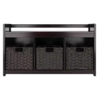 Banc de rangement 4 pièces avec paniers Espresso/Chocolat - Organisateur d'entrée en bois, Ottoman de chambre à coucher
