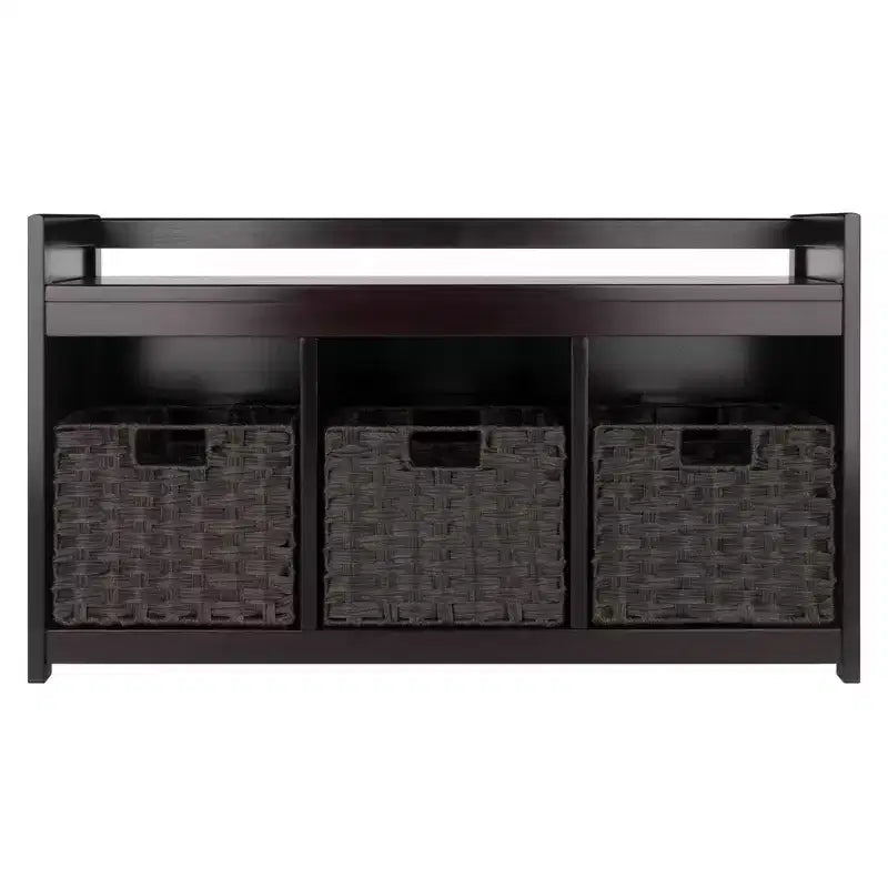 Banc de rangement 4 pièces avec paniers Espresso/Chocolat - Organisateur d'entrée en bois, Ottoman de chambre à coucher
