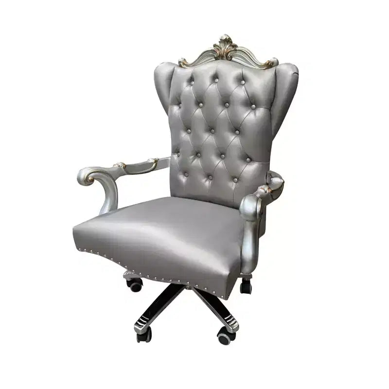Fauteuil de bureau exécutif en PU 28" Argent/Platine antique - Réglable, pivotant, structure en bois de peuplier