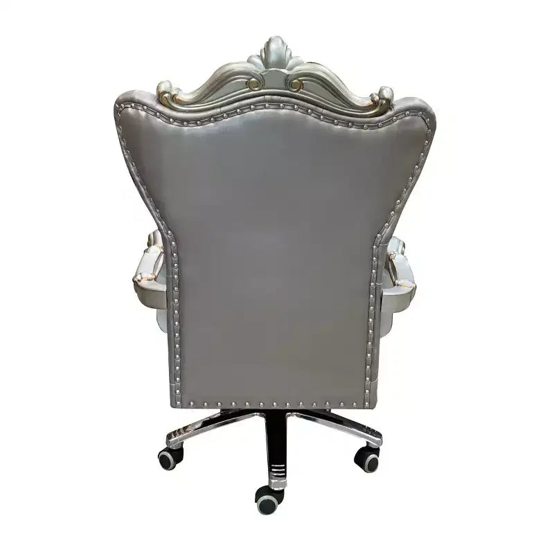 Fauteuil de bureau exécutif en PU 28" Argent/Platine antique - Réglable, pivotant, structure en bois de peuplier