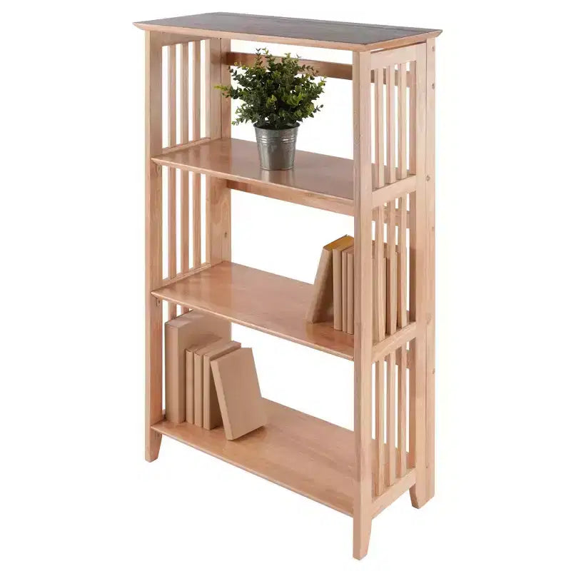 Étagère pliable 4 niveaux 42" naturelle - Winsome : Bois de hêtre, côtés à lattes, rangement pour bureau à domicile