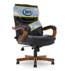 Executive Office Chair in Black Bonded Leather - Serta: High-Density Foam, Fixed Arms, Wood Frame