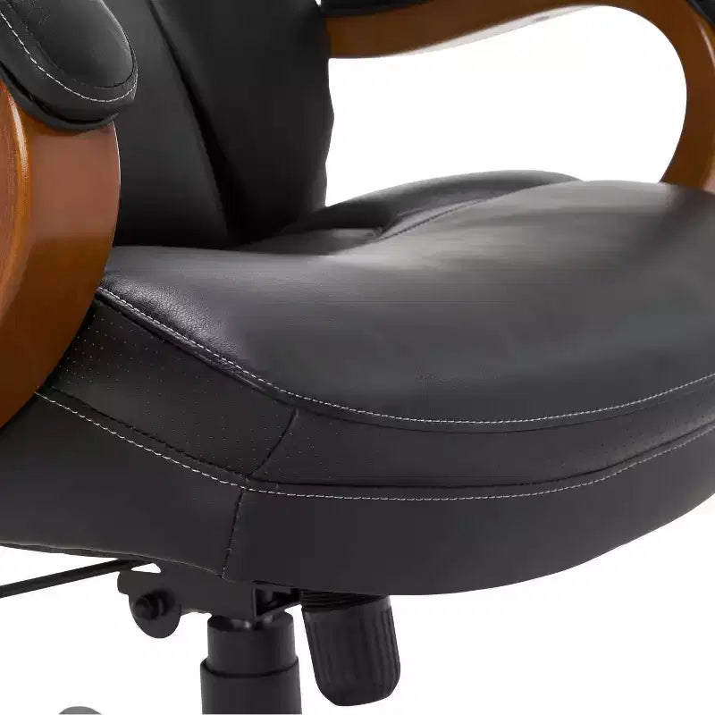 Chaise de bureau de direction en cuir reconstitué noir - Serta : mousse haute densité, accoudoirs fixes, cadre en bois