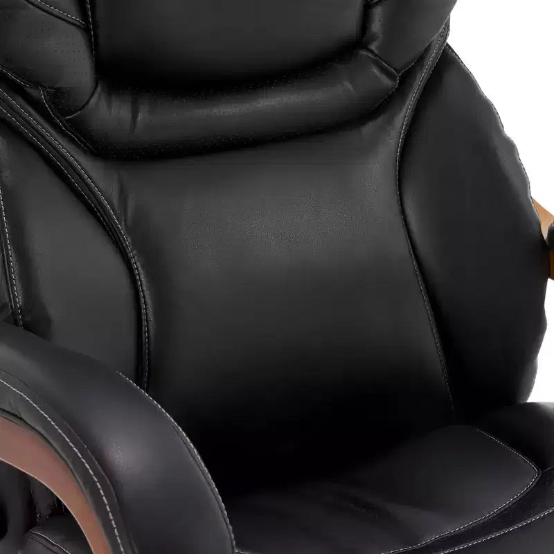 Chaise de bureau de direction en cuir reconstitué noir - Serta : mousse haute densité, accoudoirs fixes, cadre en bois