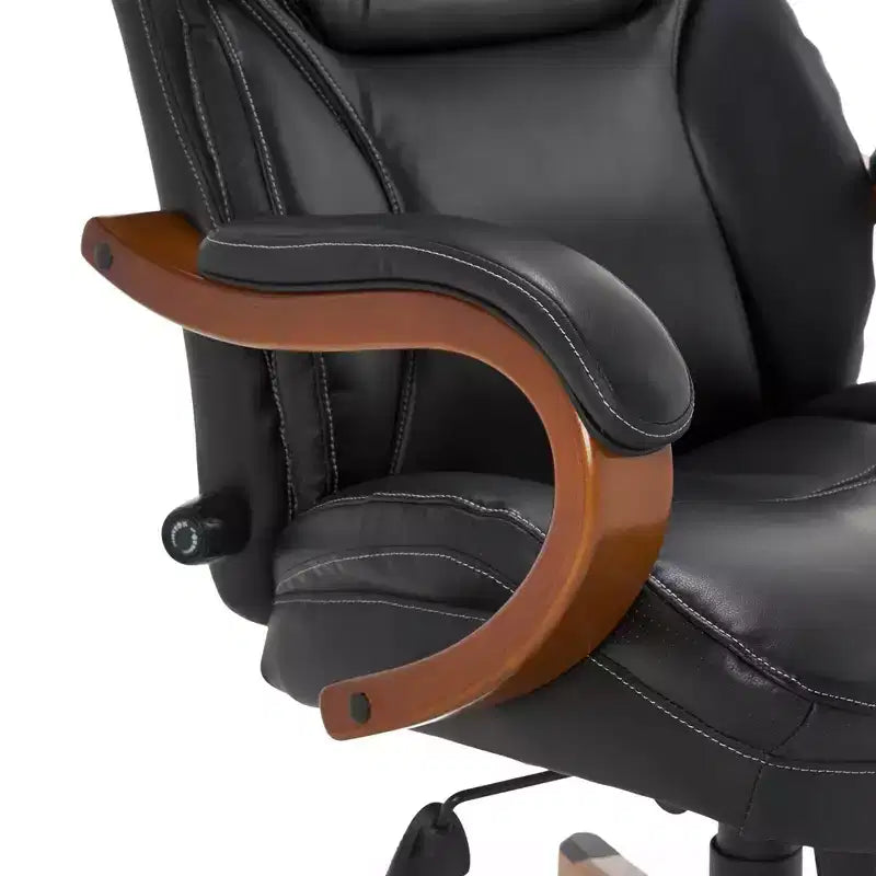 Chaise de bureau de direction en cuir reconstitué noir - Serta : mousse haute densité, accoudoirs fixes, cadre en bois