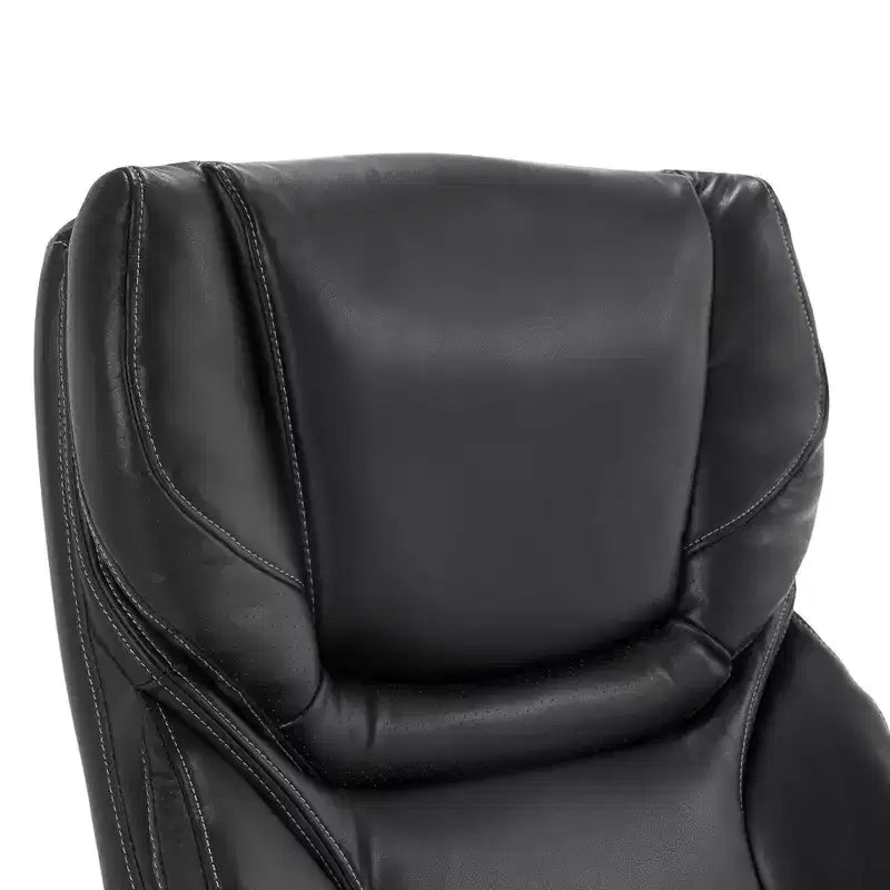 Chaise de bureau de direction en cuir reconstitué noir - Serta : mousse haute densité, accoudoirs fixes, cadre en bois