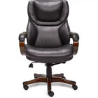 Chaise de bureau de direction en cuir reconstitué noir - Serta : mousse haute densité, accoudoirs fixes, cadre en bois