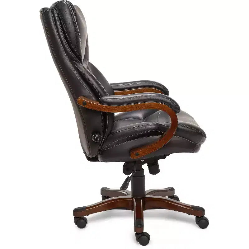 Chaise de bureau de direction en cuir reconstitué noir - Serta : mousse haute densité, accoudoirs fixes, cadre en bois