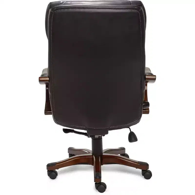 Chaise de bureau de direction en cuir reconstitué noir - Serta : mousse haute densité, accoudoirs fixes, cadre en bois