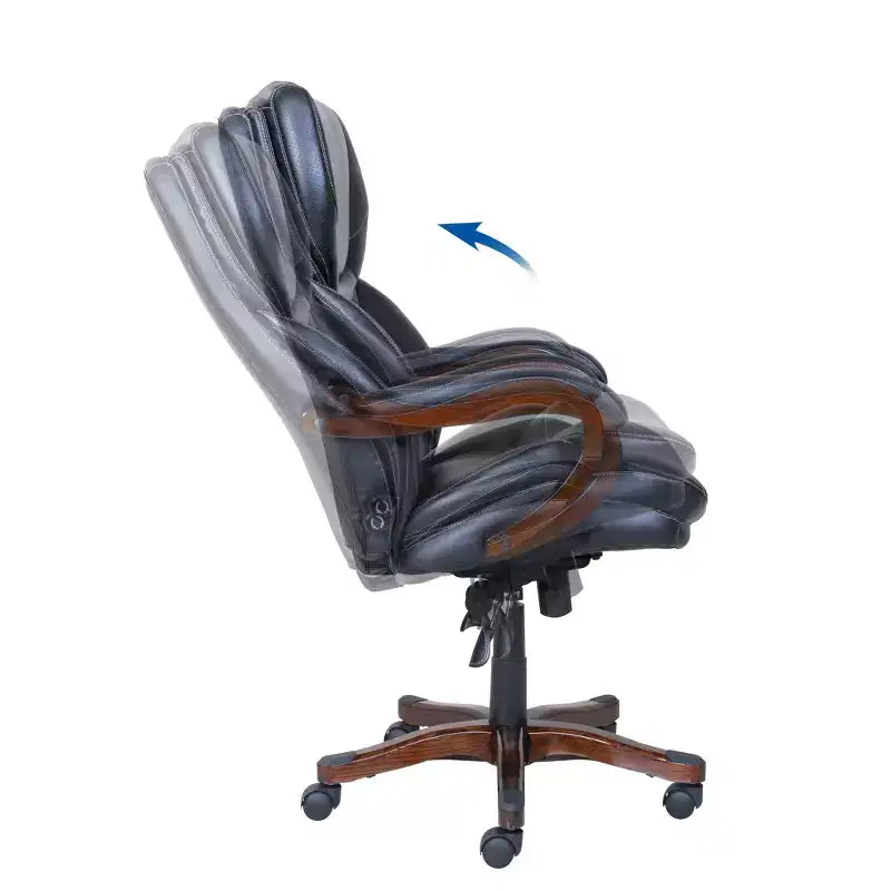 Chaise de bureau de direction en cuir reconstitué noir - Serta : mousse haute densité, accoudoirs fixes, cadre en bois