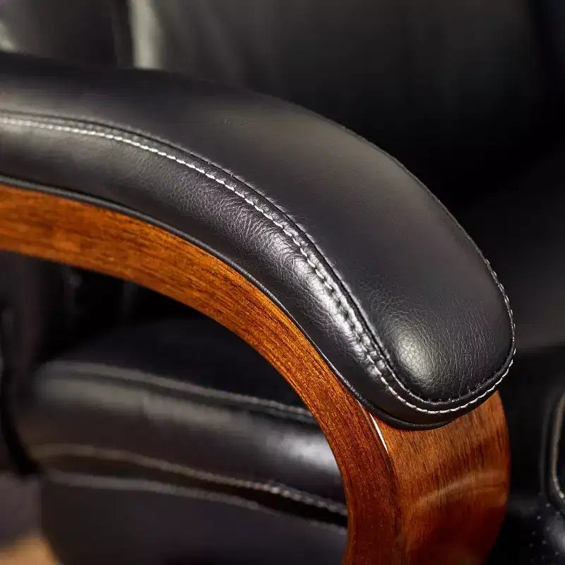 Chaise de bureau de direction en cuir reconstitué noir - Serta : mousse haute densité, accoudoirs fixes, cadre en bois