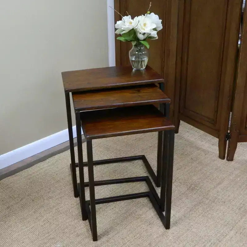 Ensemble de 3 tables gigognes Carolina Caroline, Noyer