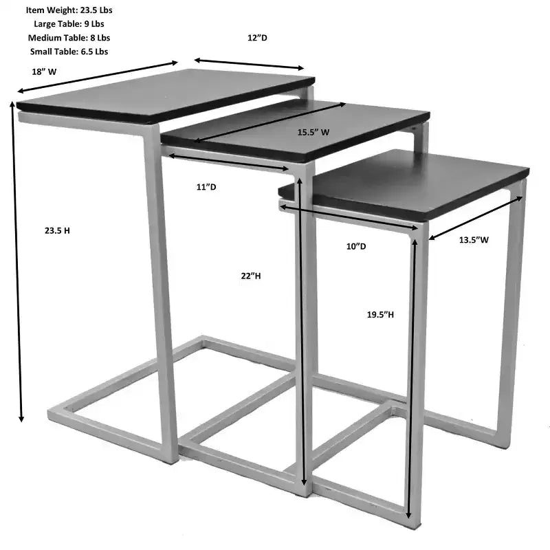 Ensemble de 3 tables gigognes Carolina Caroline, Noyer