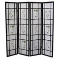 4 Panel Room Divider Border Cherry - Ore International: No Assembly, 70" x 60" Black Botanical Print