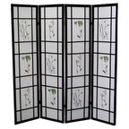 4 Panel Room Divider Border Cherry - Ore International: No Assembly, 70" x 60" Black Botanical Print