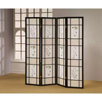 Paravent 4 Panneaux Bordure Cerisier - Ore International : Aucun assemblage requis, 177,8 cm x 152,4 cm Motif botanique noir