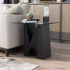 Table d'appoint carrée moderne transparent/noir – Structure en acier, Plateau en verre trempé