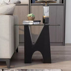 Table d'appoint carrée moderne transparent/noir – Structure en acier, Plateau en verre trempé