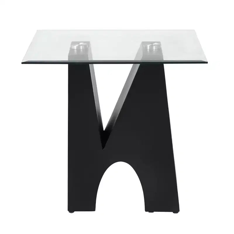 Table d'appoint carrée moderne transparent/noir – Structure en acier, Plateau en verre trempé