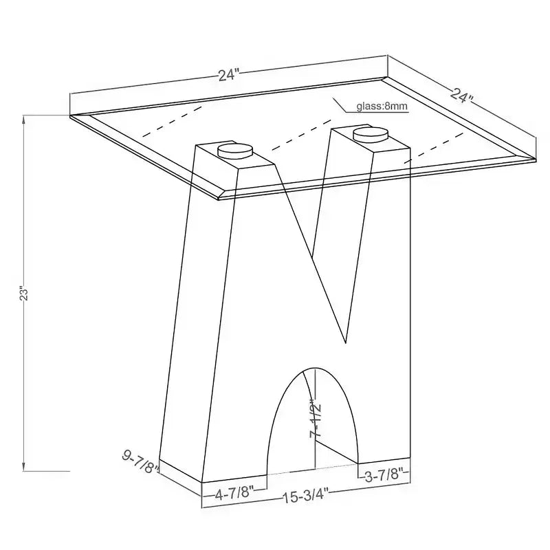 Table d'appoint carrée moderne transparent/noir – Structure en acier, Plateau en verre trempé