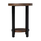 Alaterre Furniture Table d'appoint ronde Pomona de 27 pouces de diamètre Rustic Natural : Bois massif, pieds en métal, étagère inférieure fixe, finition teintée
