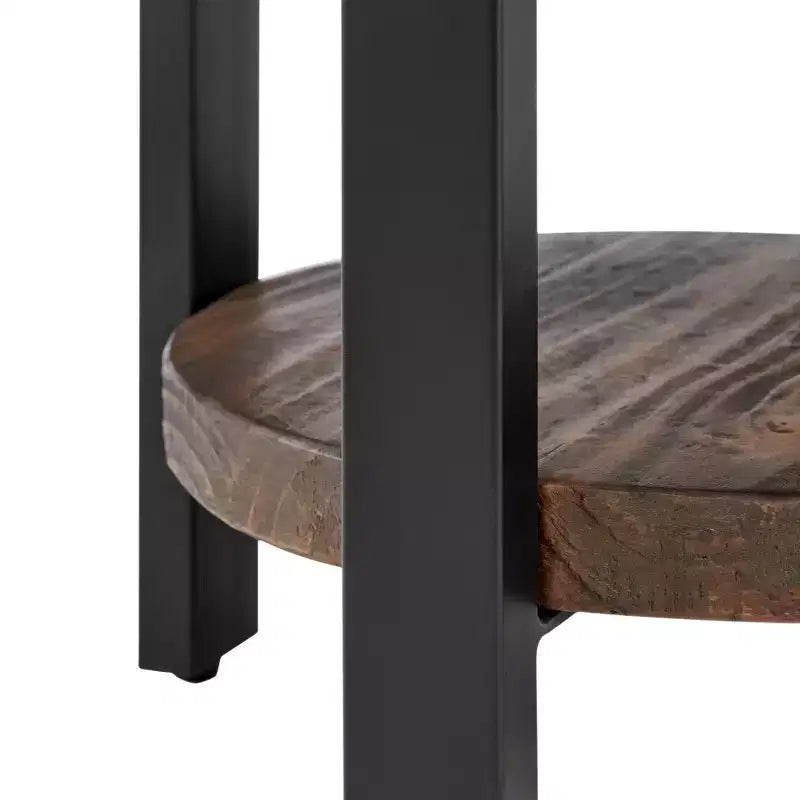 Alaterre Furniture Table d'appoint ronde Pomona de 27 pouces de diamètre Rustic Natural : Bois massif, pieds en métal, étagère inférieure fixe, finition teintée