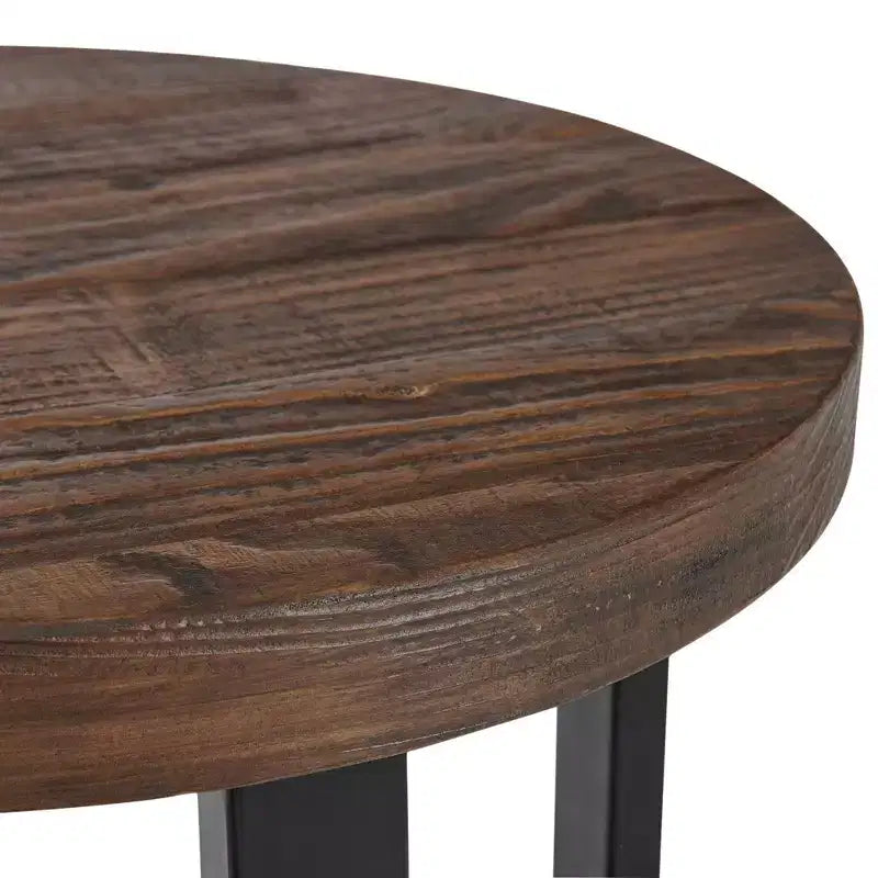 Alaterre Furniture Table d'appoint ronde Pomona de 27 pouces de diamètre Rustic Natural : Bois massif, pieds en métal, étagère inférieure fixe, finition teintée