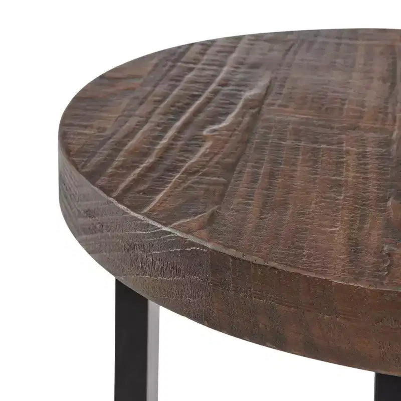 Alaterre Furniture Table d'appoint ronde Pomona de 27 pouces de diamètre Rustic Natural : Bois massif, pieds en métal, étagère inférieure fixe, finition teintée