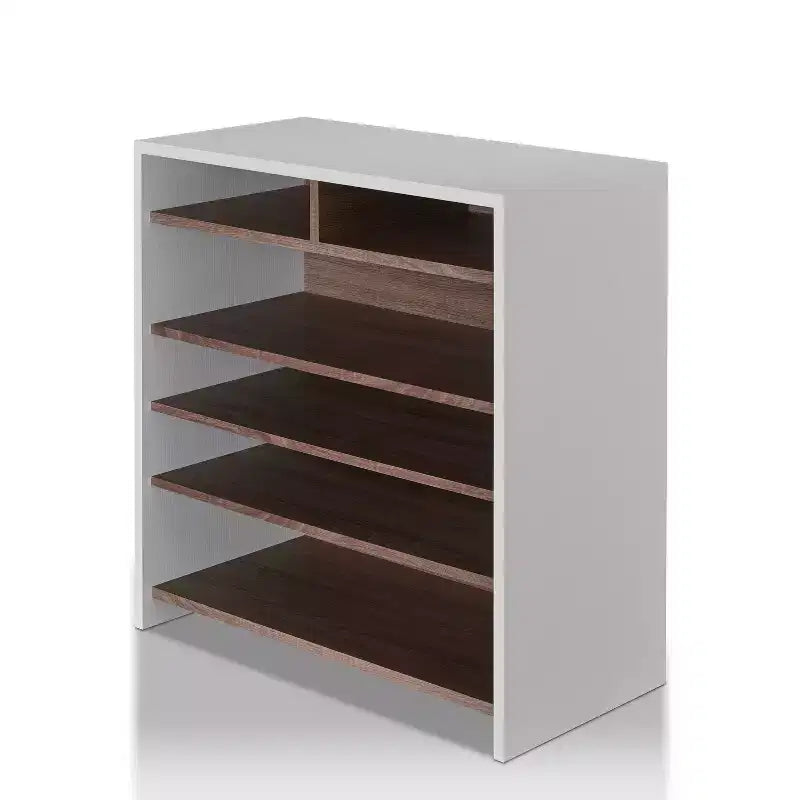 HOMES: Inside + Out Farrar Contemporary Shoe Cabinet Chestnut Brown/White: MDF Wood Veneer, 16-Pair Storage, Adjustable Shelves