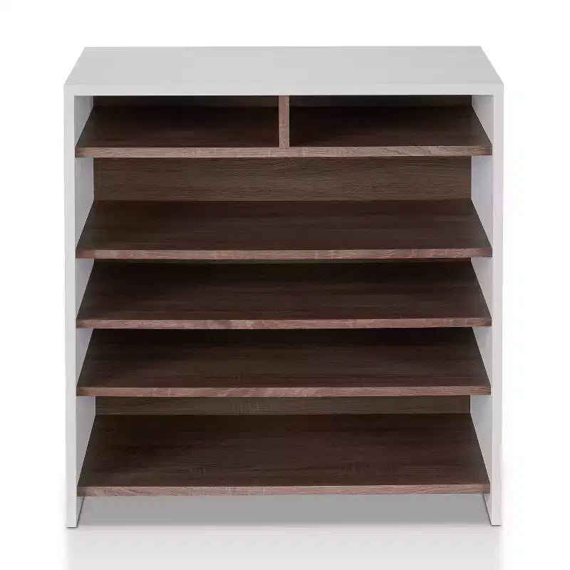 RANGEMENT : Intérieur + Extérieur Meuble à chaussures contemporain Farrar Brun Châtaigne/Blanc : Placage en bois MDF, rangement 16 paires, étagères réglables